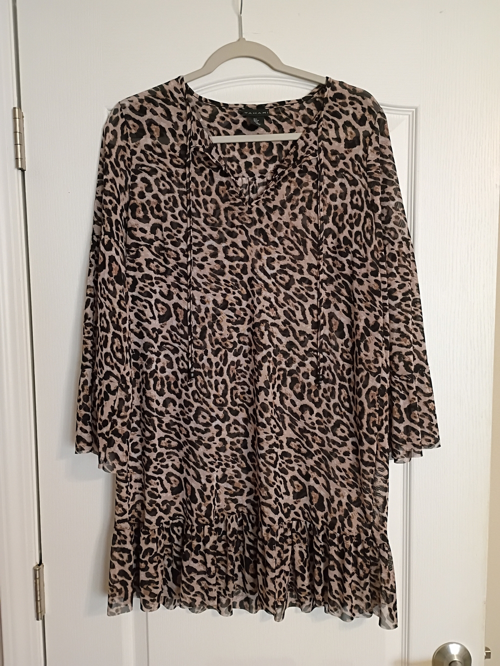 Leopard Mesh Print Tunic - Beige & Black